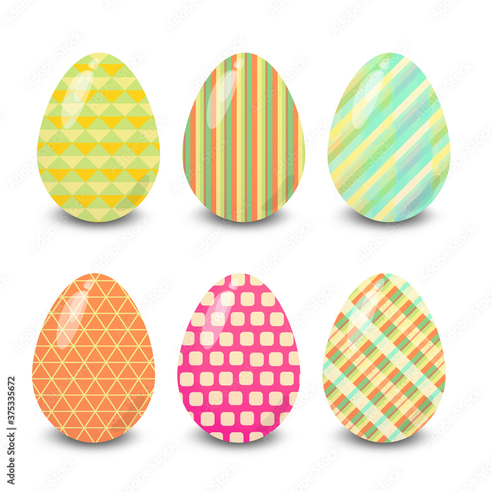 Colorful Easter eggs pattern celebrate Spring on white background. Illustration.