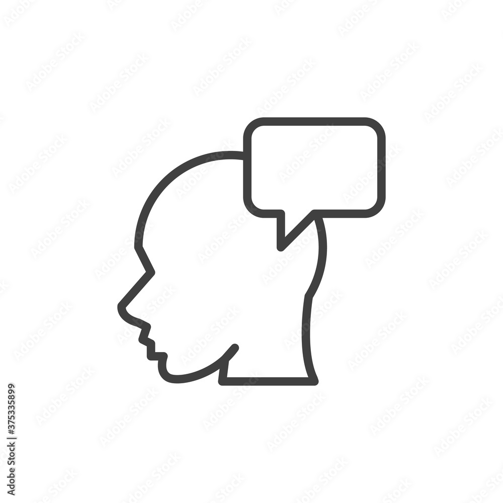 Person Thinking line icon. linear style sign for mobile concept and web design. Human head and speech bubble outline vector icon. Symbol, logo illustration. Vector graphics