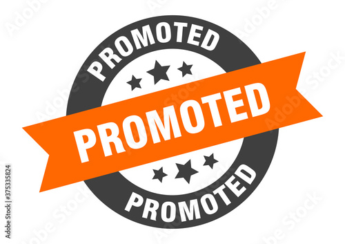 promoted sign. round ribbon sticker. isolated tag