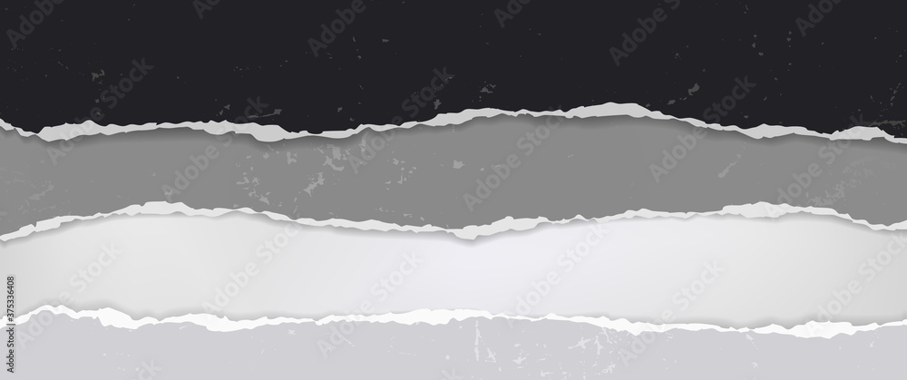 Pieces of torn, ripped distressed black and grey paper with soft shadow are on white background for text. Vector illustration Pieces of torn, ripped distressed black and grey paper with soft shadow are on white background for text. Vector illustration