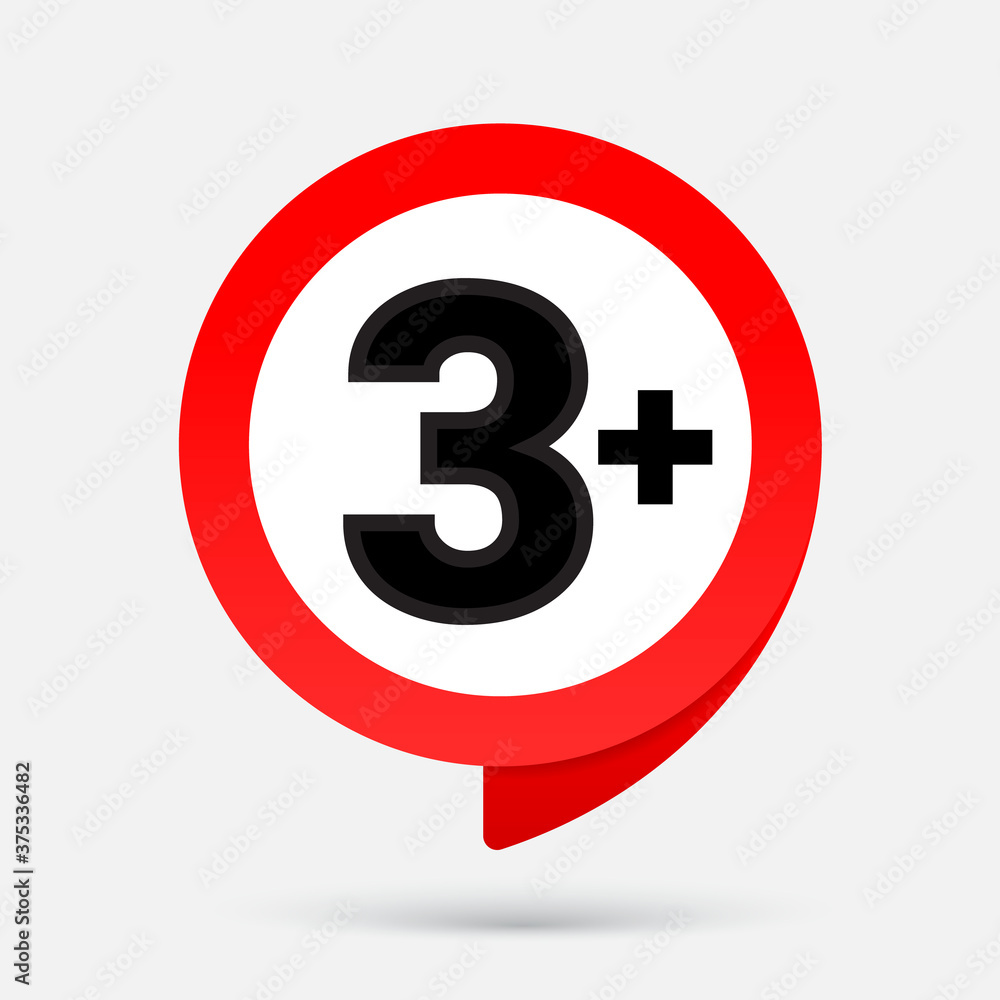 plus 3 Icon isolated on gray background. Age restriction sign. three plus symbol, UI. Vector illustration plus 3 Icon isolated on gray background. Age restriction sign. three plus symbol, UI. Vector illustration