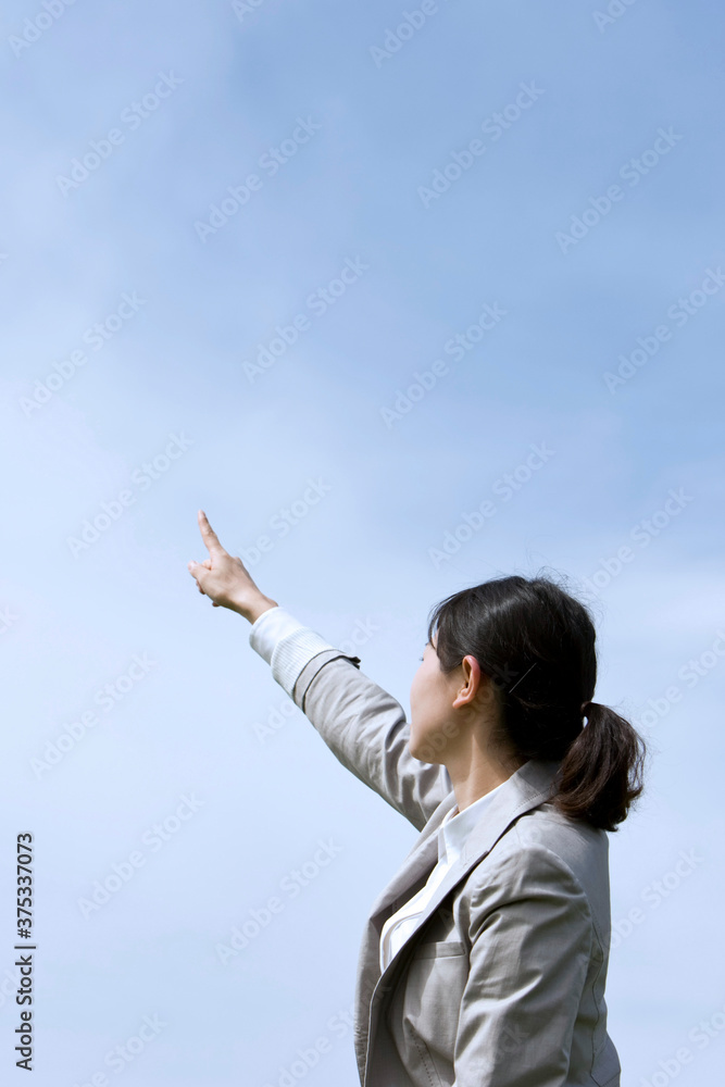 young businesswoman pointing with her finger young businesswoman pointing with her finger