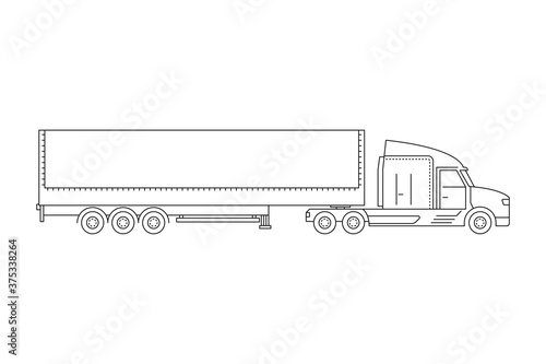 Lorry icon. Trailer truck black line web sign. Flat style vector illustration isolated on white background.