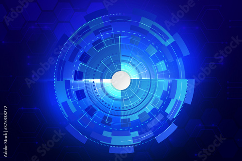 Blue technology background with various technological elements. The concept of innovative hi-tech communications. Digital technology and engineering.