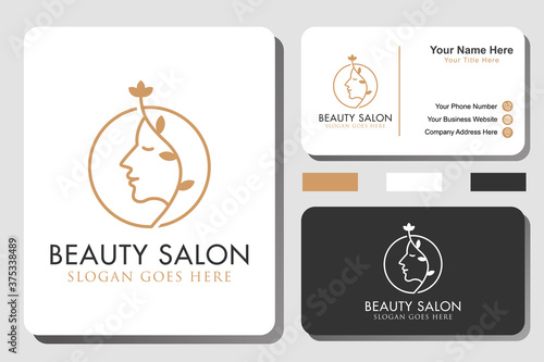 nature beauty salon line art minimalist logo with identity or business card design