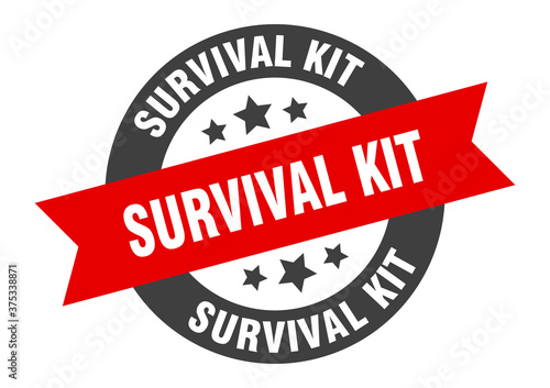 survival kit sign. round ribbon sticker. isolated tag