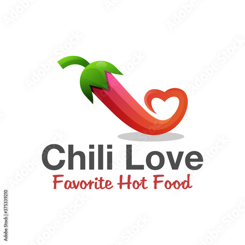 Chili love hot logo, favorite hot food logo design vector template