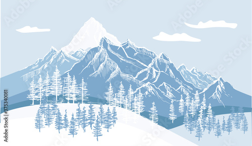 Mountain landscape, hand drawn illustration	