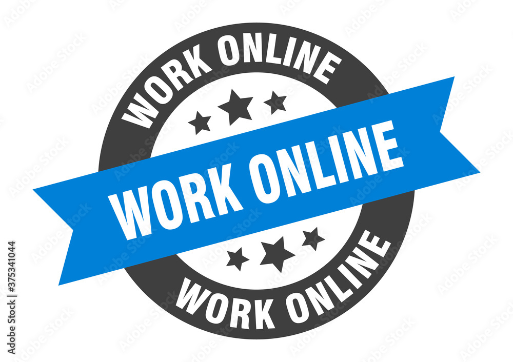 Fototapeta premium work online sign. round ribbon sticker. isolated tag