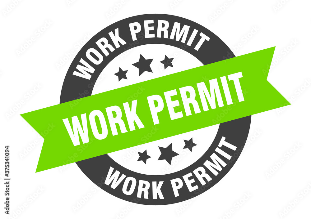 Obraz premium work permit sign. round ribbon sticker. isolated tag