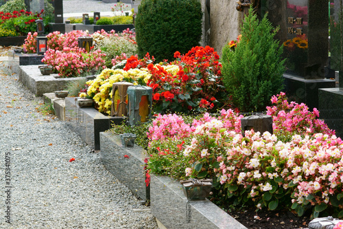 Church yard with graves, copy space