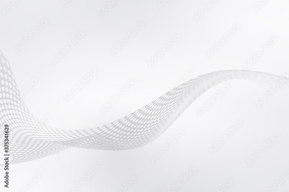 Futuristic white net background. Elegant modern interface design. Grey tone gradient with fluid flow halftone waves.