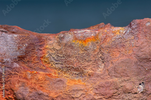 Detailed closeup macro photo of rust on the HMQS Gayundah shipwreck at Woody Point, Queensland photo