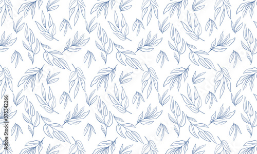 Simple botanical leaf minimalist background. Hand drawn line art vector wallpaper. Repeat seamless pattern.