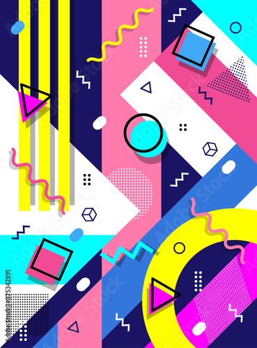 Modern memphis style design geometric background, abstract geometric background design template graphics, playful geometric shape pattern