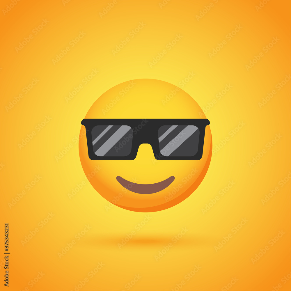 Sunglasses emoticon smile icon with shadow for social network design Sunglasses emoticon smile icon with shadow for social network design