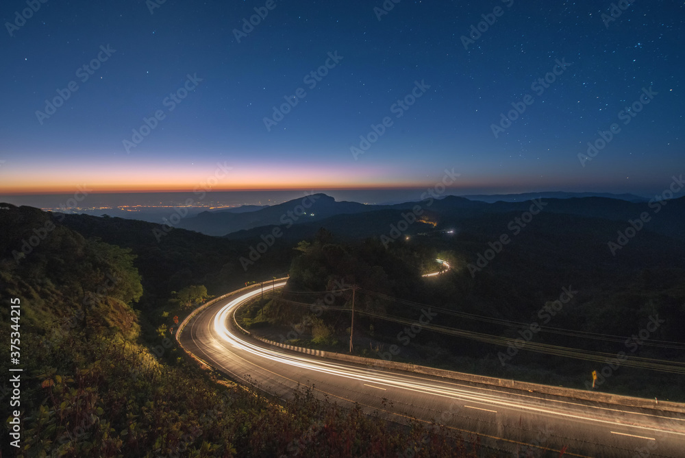 Fototapeta premium night road in the mountains on Northern of Thailand