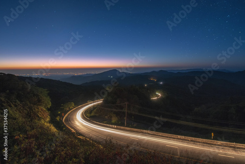 night road in the mountains on Northern of Thailand