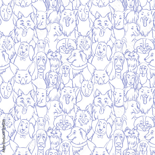 Dogs seamless vector pattern. Illustration with bulldog  bobtail  dachshund  bullterrier  doberman  spitz  chihuahua