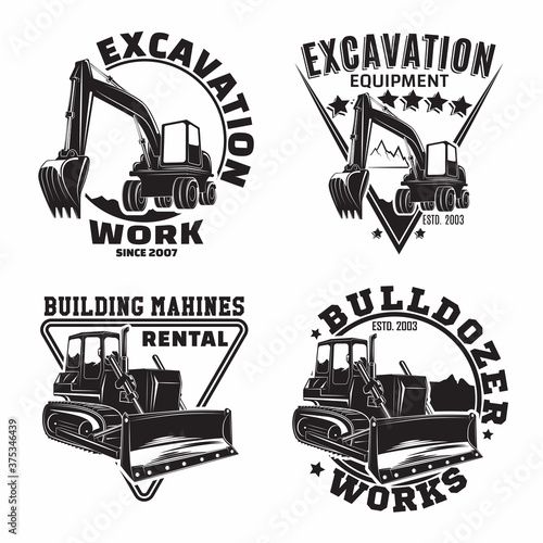 Set of Excavation work emblems design