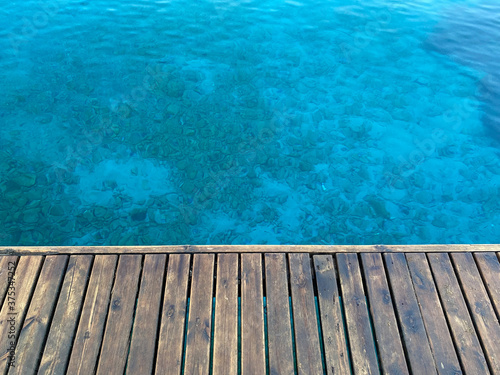 close up wooden floor on the sea
