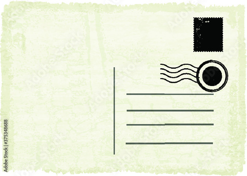 Post Card illustration with post stamps and swirl elements. 