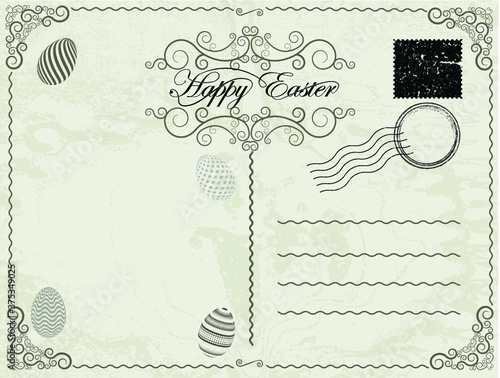 Post Card illustration with post stamps and swirl elements. 