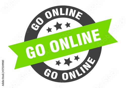 go online sign. round ribbon sticker. isolated tag