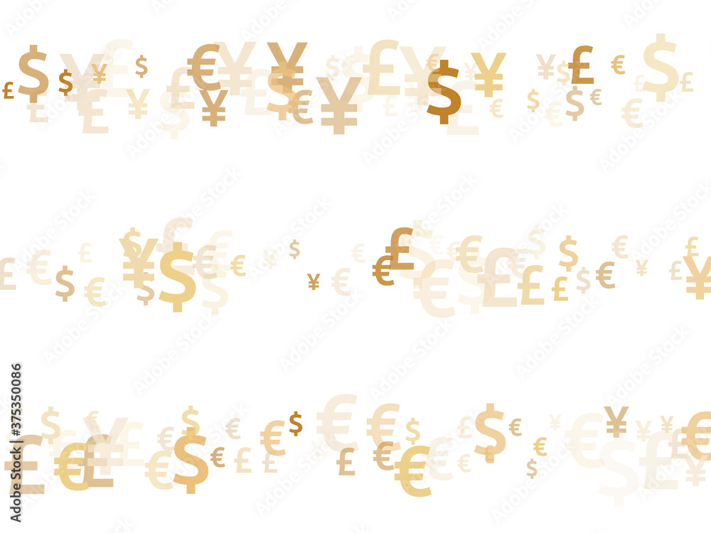 Euro dollar pound yen gold symbols flying currency vector design. Deposit pattern. Currency tokens 