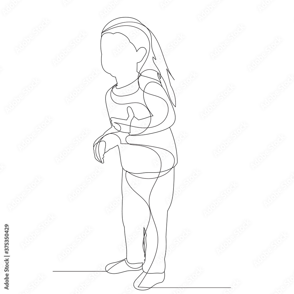 one line drawing child little girl