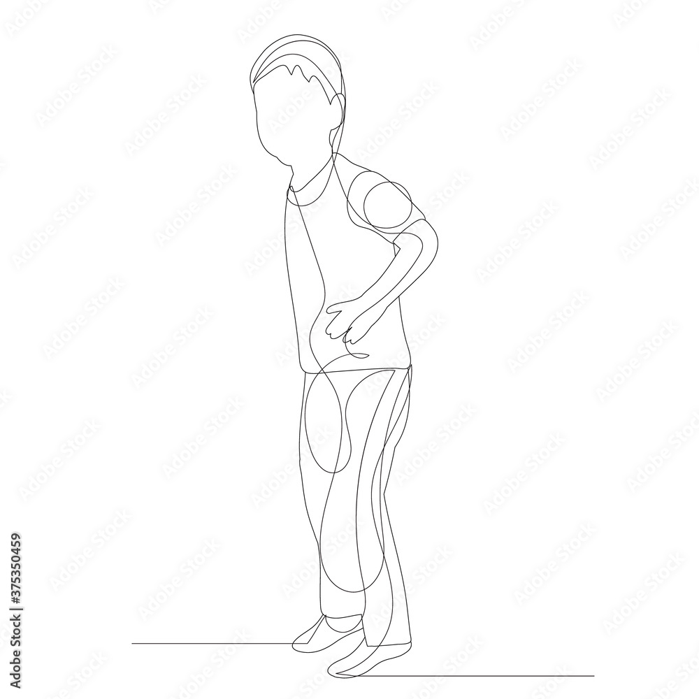 isolated, one line drawing child boy