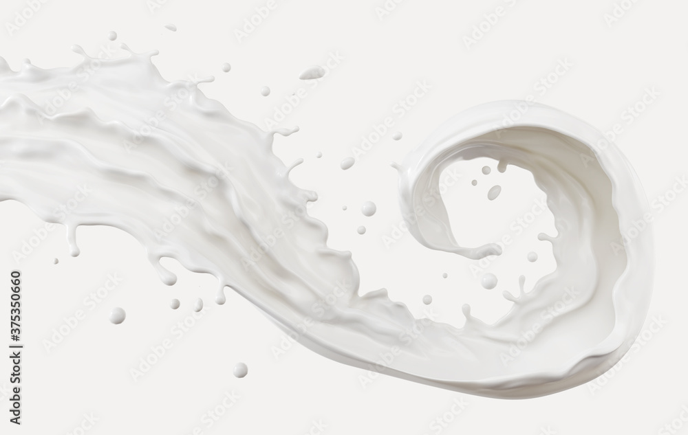 Milk splash isolated on background, liquid or Yogurt splash, Include clipping path. 3d illustration.