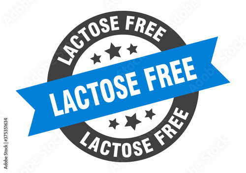 lactose free sign. round ribbon sticker. isolated tag