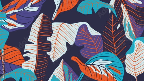 Luxury golden art deco wallpaper. Nature background vector. Floral pattern with golden split-leaf Philodendron plant with monstera plant line art on dark color background. Vector illustration.
