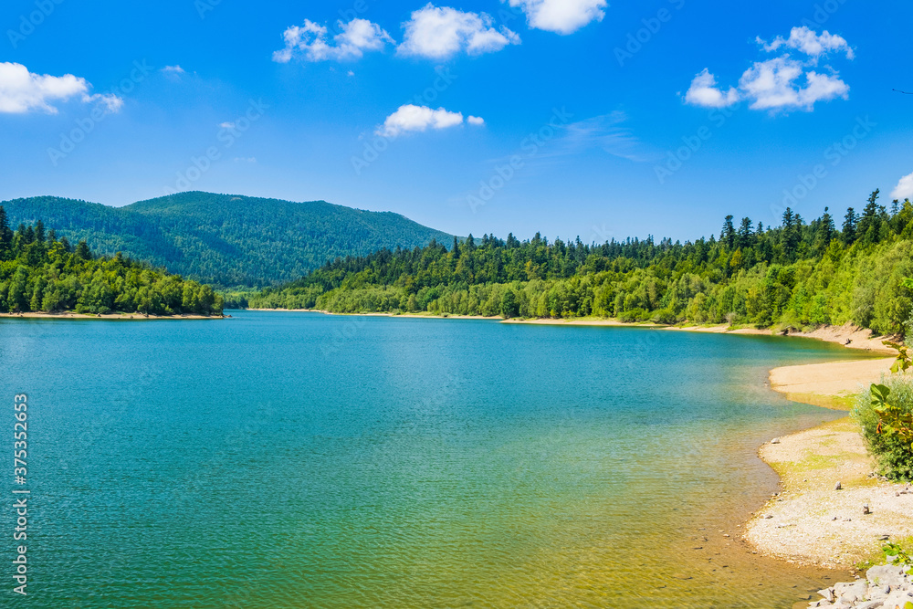 Beautiful nature in Croatia, lake Lepenica in Gorski kotar, green forest and mountains in background