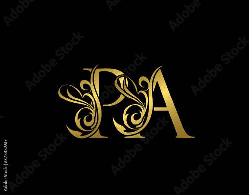 Golden P, A and PA Luxury Letter Logo Icon. Graceful royal style. Luxury alphabet arts logo.