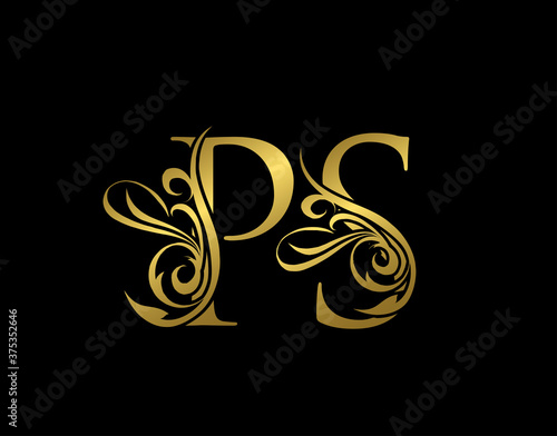 Golden P, S and PS Luxury Letter Logo Icon. Graceful royal style. Luxury alphabet arts logo.