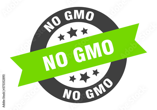 no gmo sign. round ribbon sticker. isolated tag