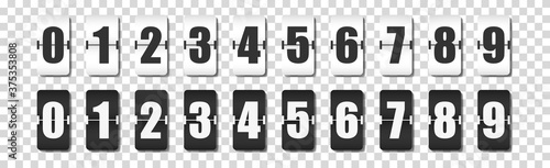 Countdown numbers flip counter, retro style flip clock or scoreboard mechanical numbers 0 to 9 set