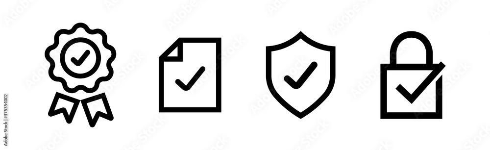 Set of approval check icons in line style Set of approval check icons in line style