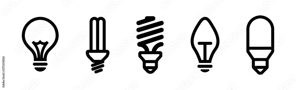 Set of light bulb icons in flat style on white background, idea flat vector illustration, icons for design, website. - obrazy, fototapety, plakaty 