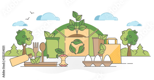 Biodegradable food packaging from recyclable eco resources outline concept