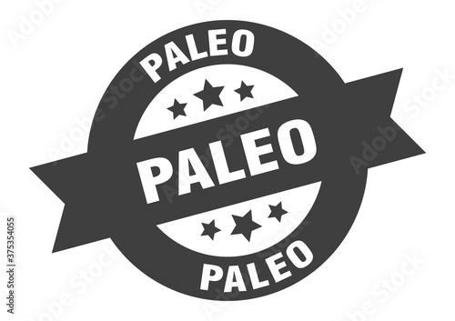 paleo sign. round ribbon sticker. isolated tag