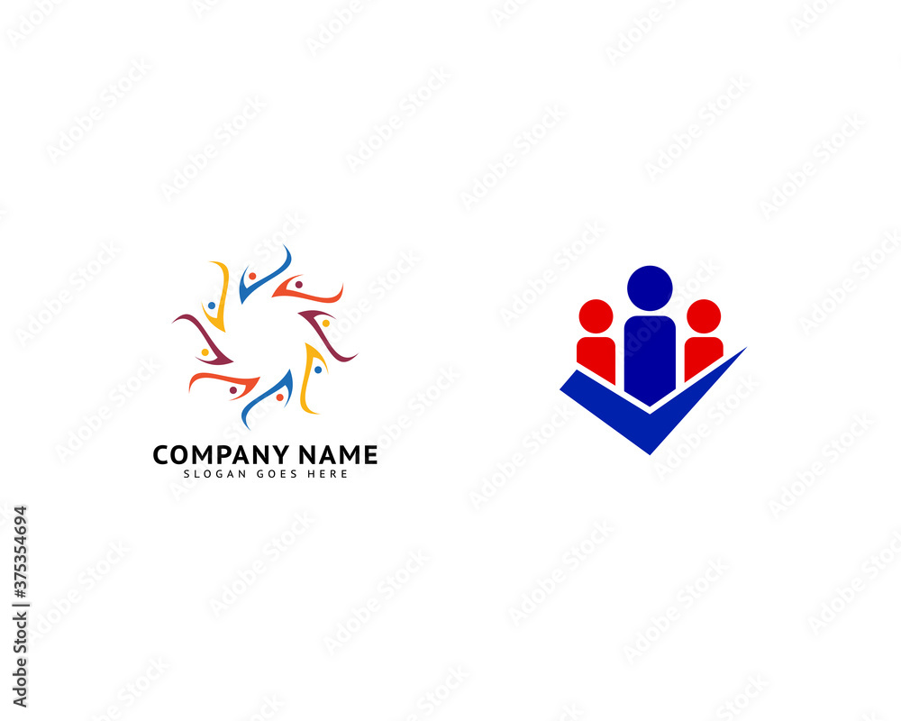 Set of Group people check logo design vector template Set of Group people check logo design vector template
