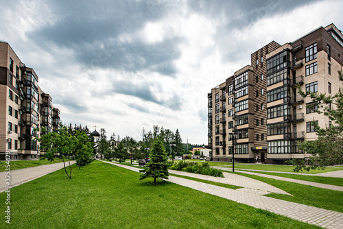 prestigious residential area with houses in the center of Moscow on a clear summer day