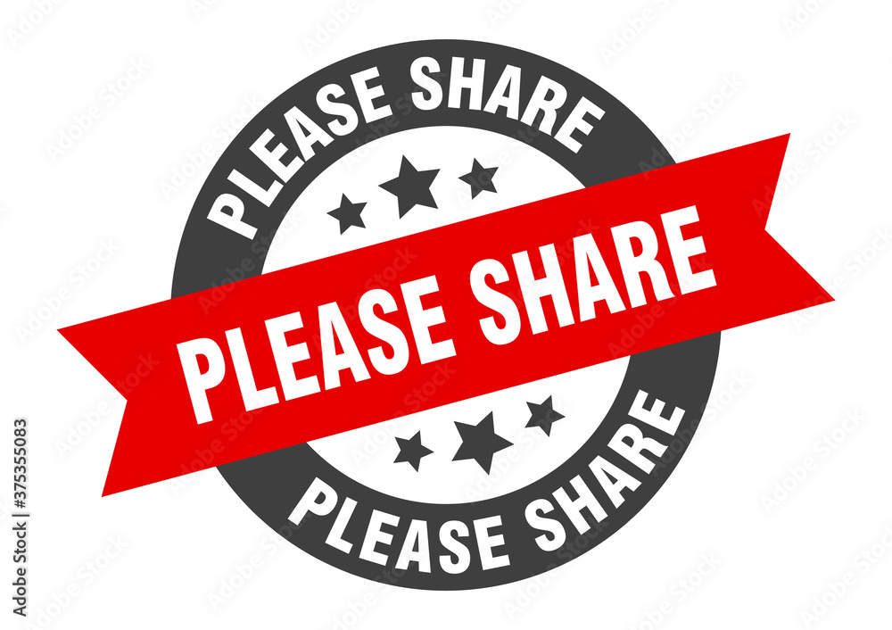 Fototapeta premium please share sign. round ribbon sticker. isolated tag