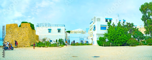 Panorama of Hammamet medina with preserved fortress wall, Tunisia photo