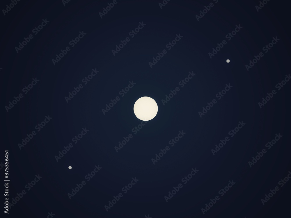 Two stars around full moon in blue sky at night Two stars around full moon in blue sky at night