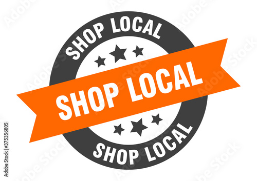 shop local sign. round ribbon sticker. isolated tag