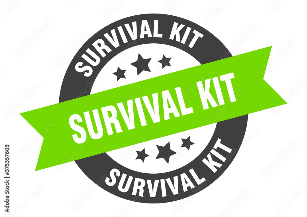 Obraz premium survival kit sign. round ribbon sticker. isolated tag